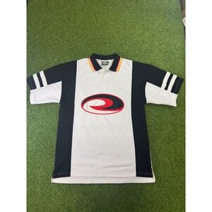 Vintage Rewind Colorblock Polo Shirt XL White Black Red Mesh Graphic 90s Style